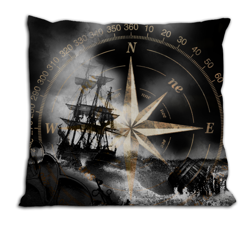 Statek na czarnym tle - poduszka z wypełnieniem