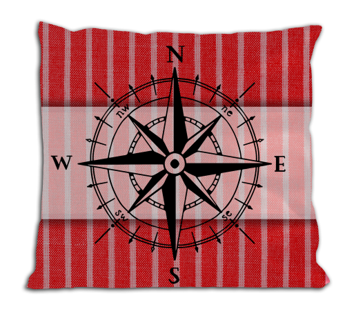Kompas na czerwonym tle - poduszka z wypełnieniem