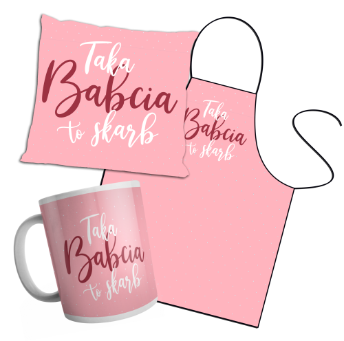 Zestaw fartuszek, poduszka i kubek - Taka babcia to skarb.png