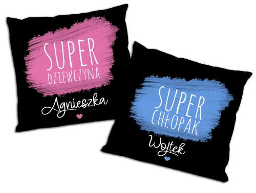 Zestaw poduszek personalizowanych - Super dziewczyna, Super chłopak