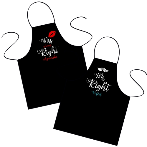 Zestaw fartuszków personalizowanych - Mrs. right, Mr. right