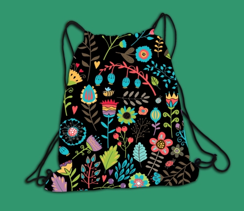 Plecak - worek - Kolorowy wzór - czarny.jpg