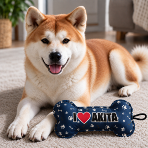 Zabawka dla psa w kształcie kości  „I ❤️ AKITA” | Prezent dla psa