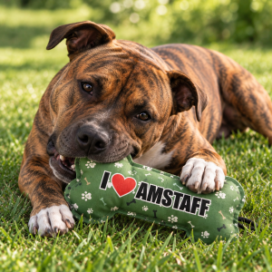 Zabawka dla psa w kształcie kości  „I ❤️ AMSTAFF” | Prezent dla psa 