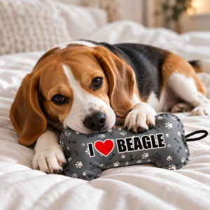 Zabawka dla psa w kształcie kości  „I ❤️ BEAGLE” | Prezent dla psa