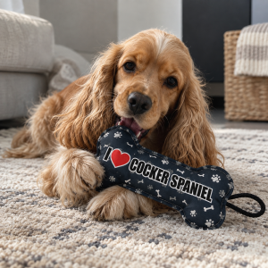 Zabawka dla psa w kształcie kości  „I ❤️ COCKER SPANIEL” | Prezent dla psa