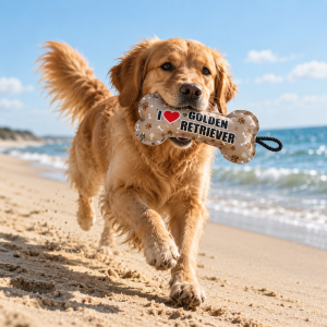 Zabawka dla psa w kształcie kości  „I ❤️ GOLDEN RETRIEVER” | Prezent dla psa