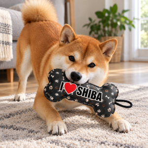 Zabawka dla psa w kształcie kości  „I ❤️SHIBA” | Prezent dla psa 
