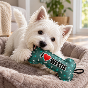 Zabawka dla psa w kształcie kości  „I ❤️WESTIE” | Prezent dla psa
