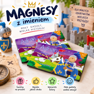 (WYBIERZ SWOJE IMIĘ) - magnes dla chłopca - RYCERZE I KSIĘŻNICZKI