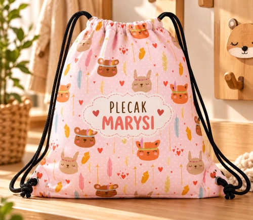 Personalizowany Worek Różowe Misie na Plecy dla Dziecka / Plecak Przedszkolaka
