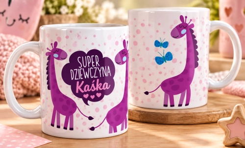 Personalizowany Kubek Ceramiczny Żyrafa z imieniem dziecka, kolorowe, personalizowane 