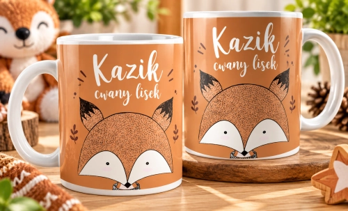 Personalizowany Kubek Ceramiczny Lisek z imieniem dziecka, kolorowe, personalizowane