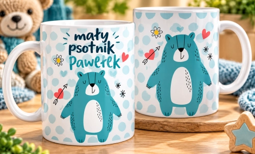 Personalizowany Kubek Ceramiczny Mały psotnik z imieniem dziecka, kolorowe, personalizowane 