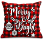 Poduszka świąteczna Merry &amp; Bright w czerwono-czarną kratę z białymi ozdobami