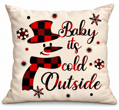 Poduszka świąteczna Baby, It’s Cold Outside w czerwono-czarną kratę